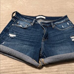 KanCan Dark Blue Rolled Hem Jean Shorts
